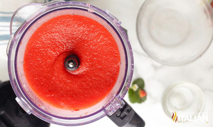 overhead: blended strawberry cocktail in blender