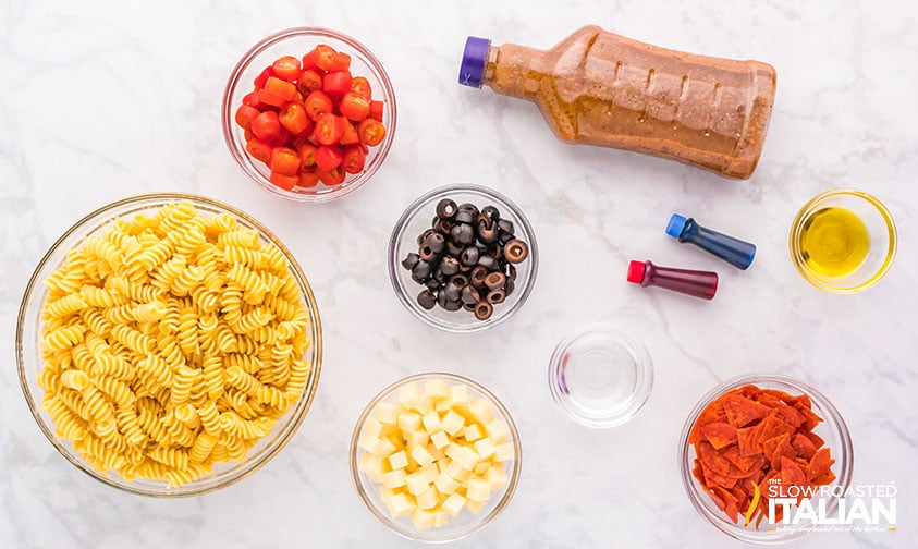 ingredients to make tri color pasta salad