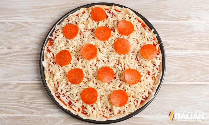 pepperoni pizza ready to be baked