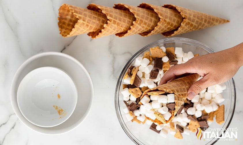 adding smore filling to waffle cones