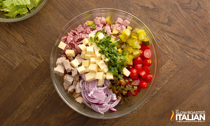 cuban sandwich ingredients chopped in a bowl