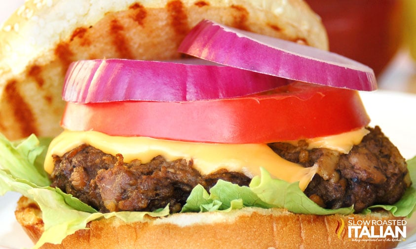 closeup of 50/50 Beef Bacon Burger