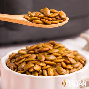 spoon of air fryer pumpkin seeds