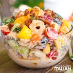 bacon ranch pasta salad in a glass bowl