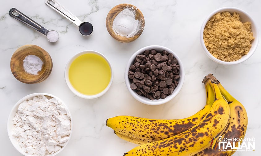 ingredients for banana chocolate chip muffins