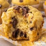 closup up of banana chocolate chip muffin