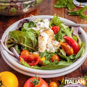 bowl of burrata caprese salad