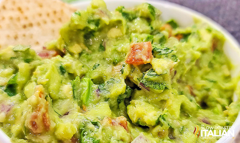 closeup of chunky guacamole