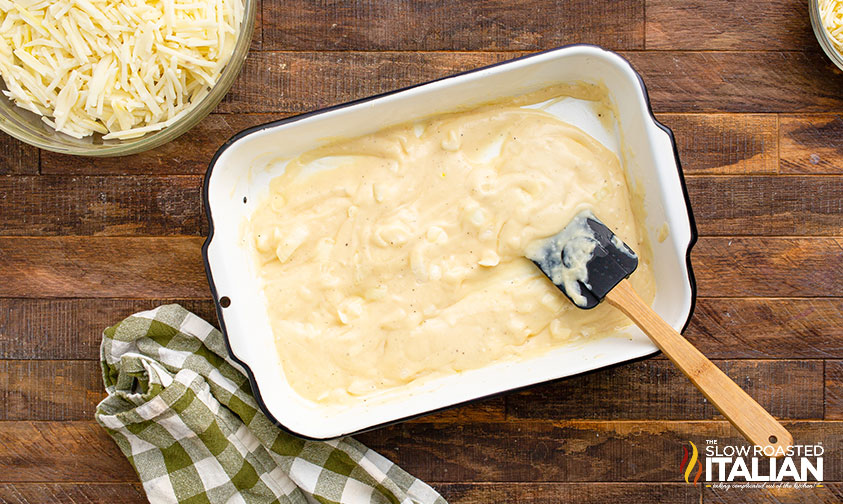 adding soup to casserole dish