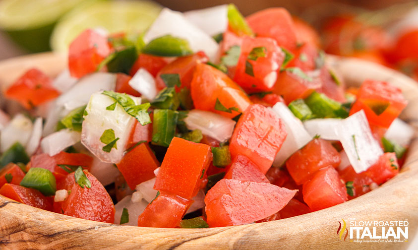 closeup side shot of pico de gallo