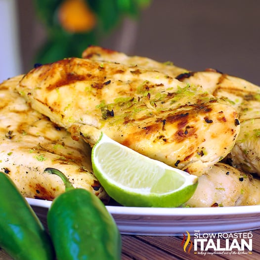 Closeup of grilled tequila lime chicken