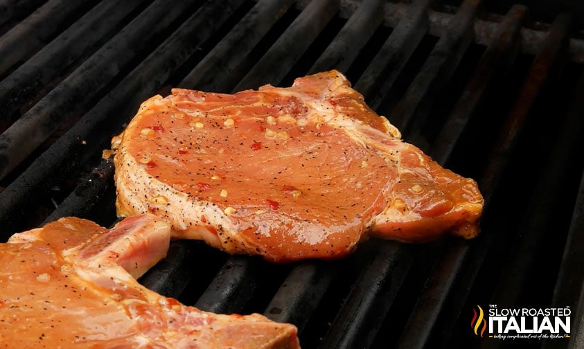 2 pork chops on the grill