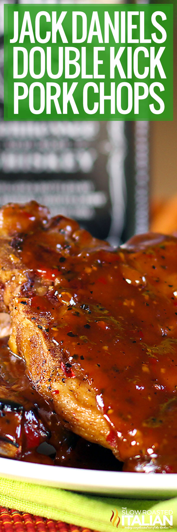 titled image (and shown): Jack Daniel's double kick whiskey pork chops