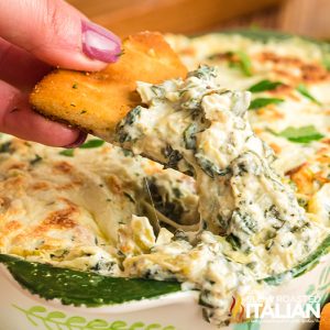 closeup of olive garden copycat spinach artichoke dip