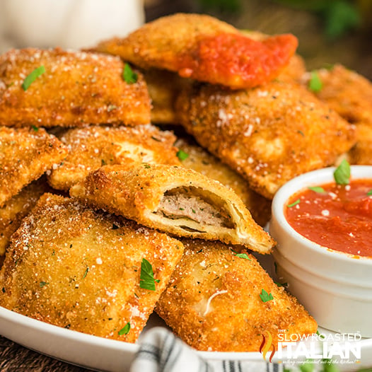 closeup of olive garden toasted ravioli