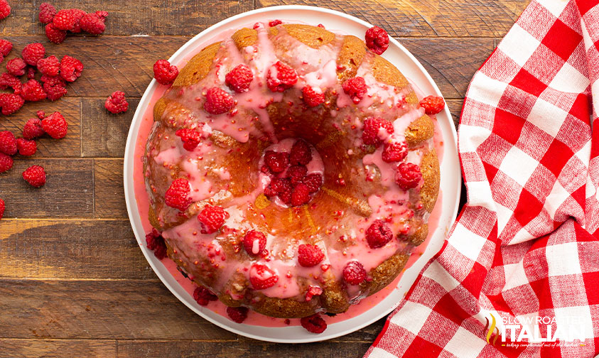 top view of raspberry bundt cake