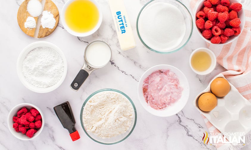 ingredients for raspberry cupcakes