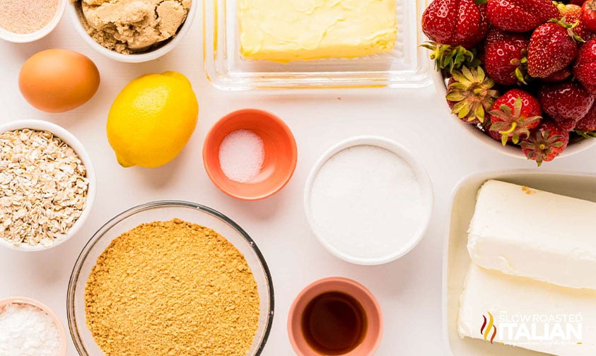 ingredients for strawberry cheesecake bars