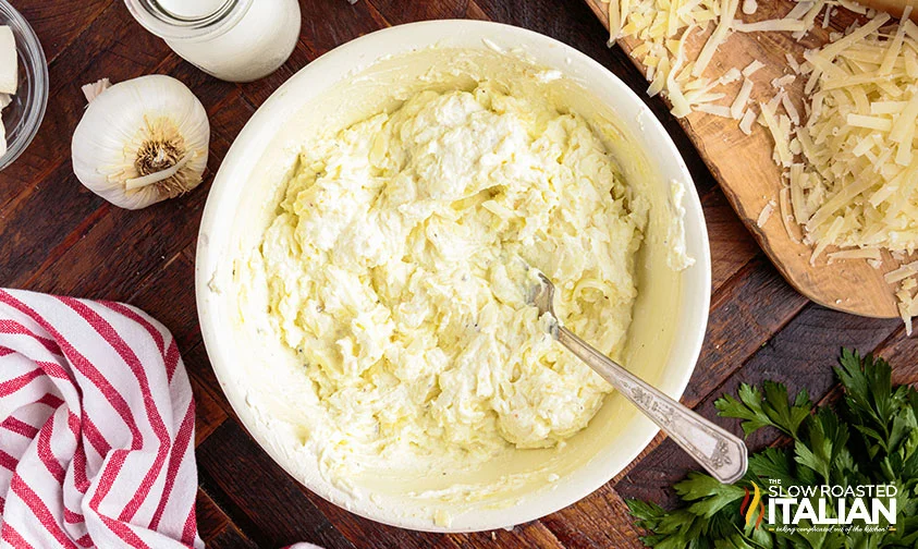 bowl of cheese filling for stuffed shells