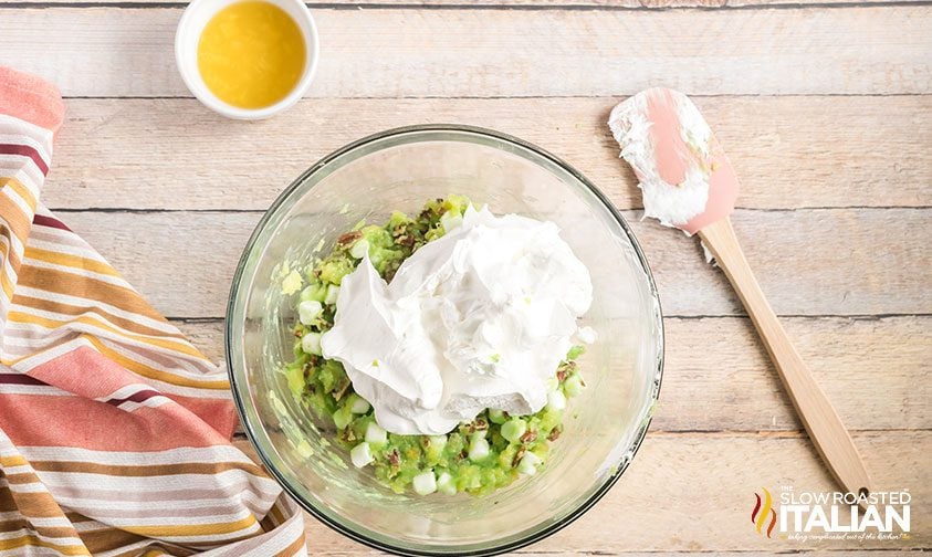 pistachio salad base topped with cool whip