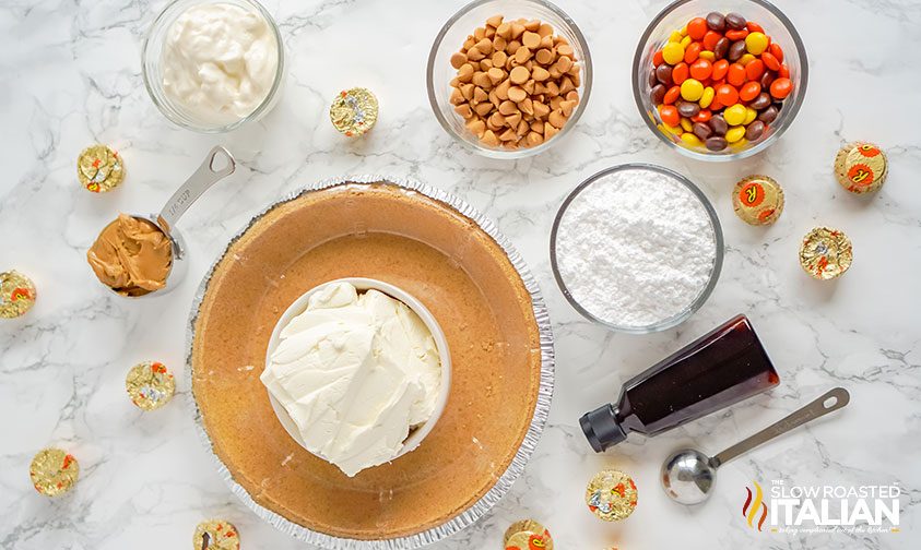 ingredients to make no bake pb cheesecake with reeses