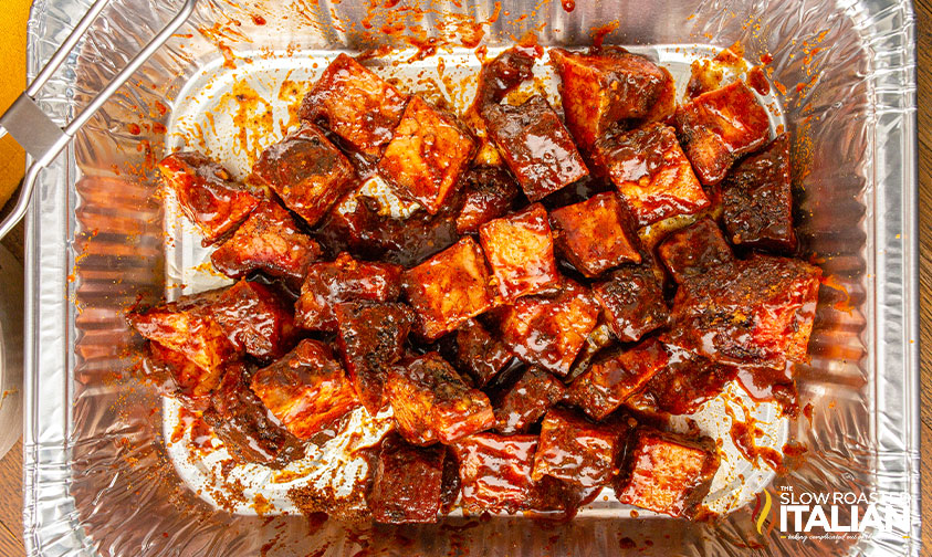 aluminum pan with brisket burnt ends