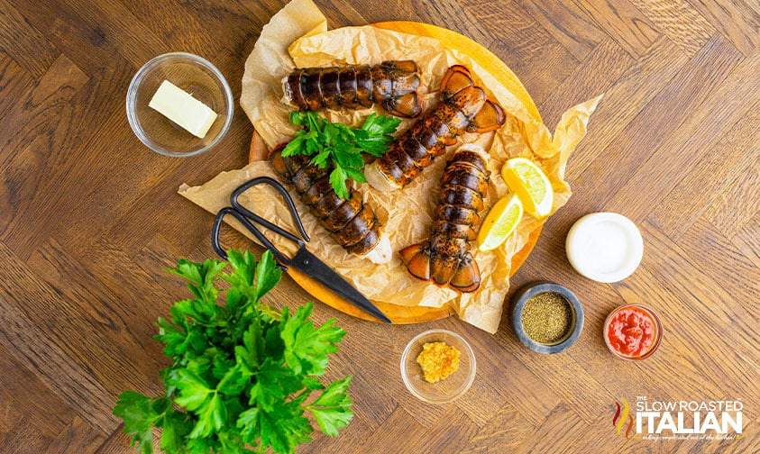 fresh lobster tails with ingredients for smoking