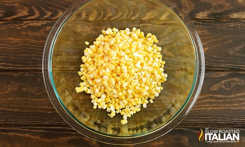 corn kernels in a glass bowl