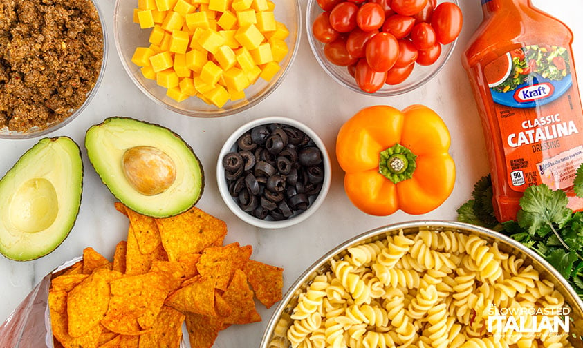 everything needed for taco pasta salad