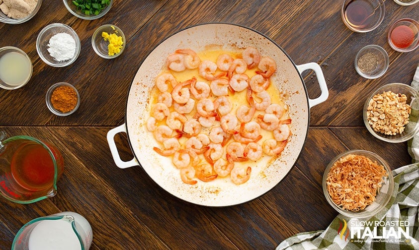 marinated shrimp in large pan