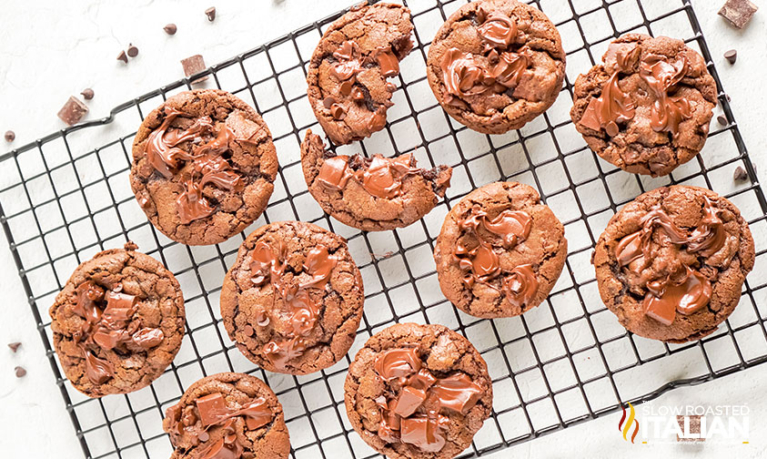 chocolate cookies cooling on wire rack