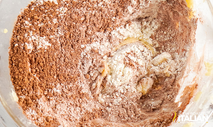 mixing cookie dough ingredients in bowl