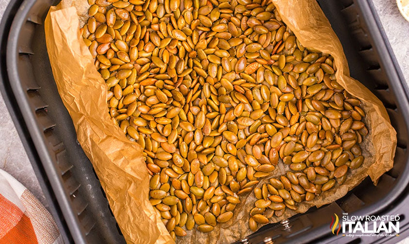 roasted pumpkin seeds in air fryer basket