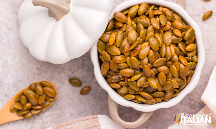 bowl of air fryer pumpkin seeds