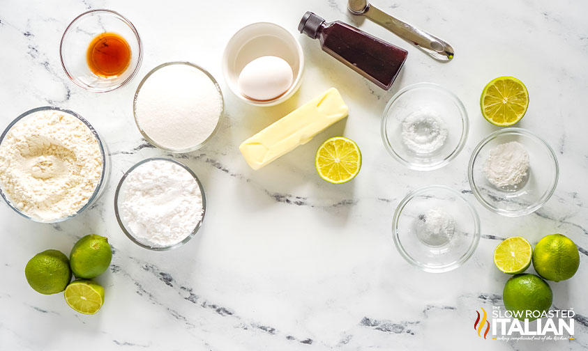 ingredients for lime cookies with icing