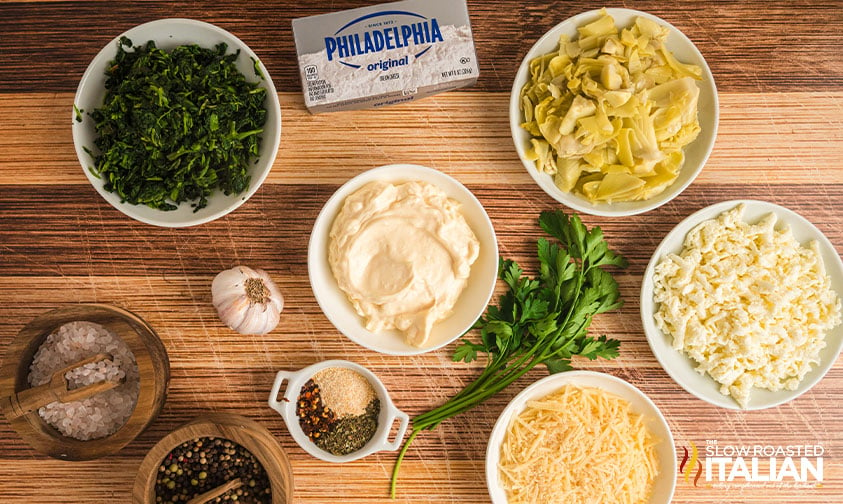 ingredients for copycat olive garden spinach artichoke dip