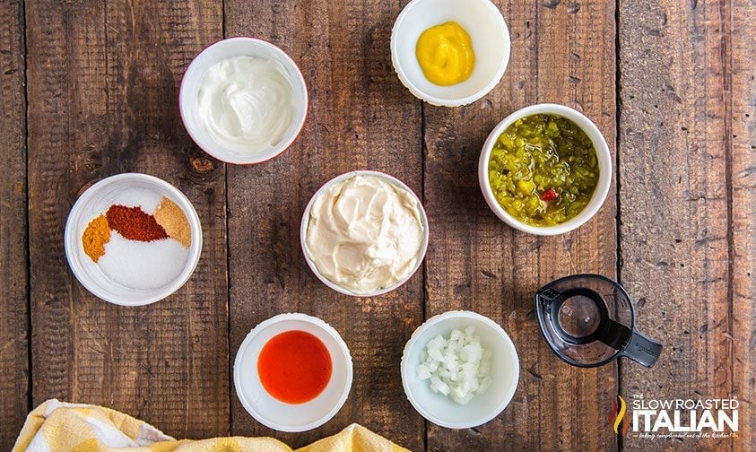 bowls of ingredients for homemade big mac sauce