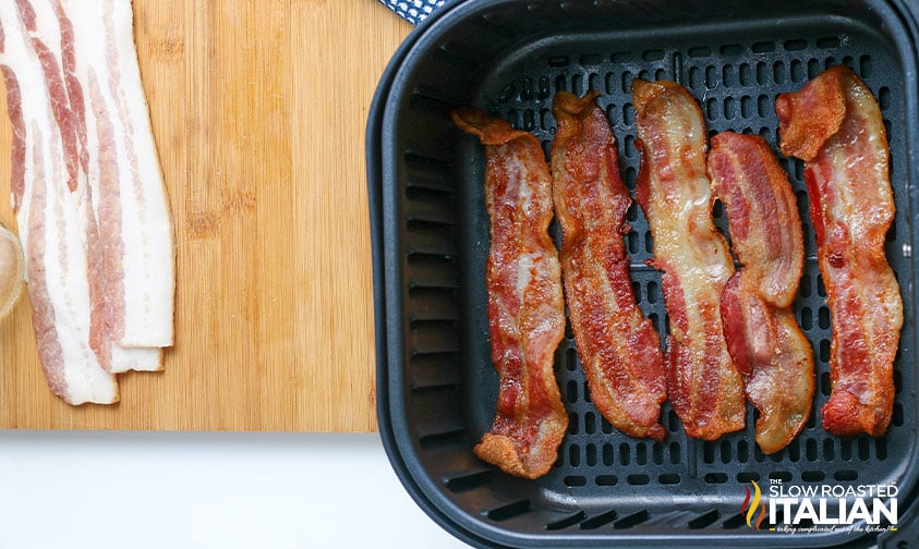 crispy bacon strips in air fryer basket