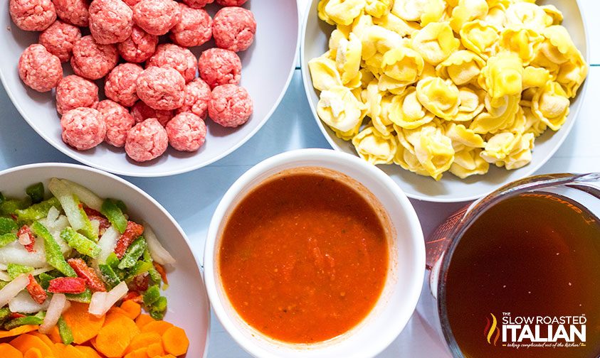 ingredients for tortellini soup in the slow cooker