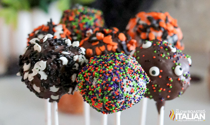 closeup: halloween cake pops made with donut holes