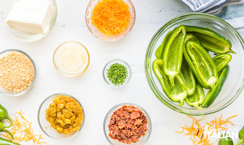 bowls of ingredients for jalapeno poppers