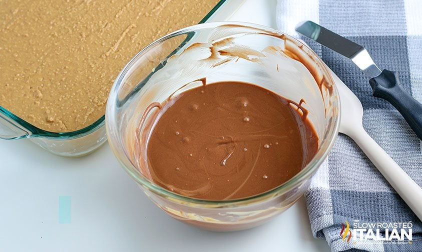 bowl of melted chocolate and peanut butter
