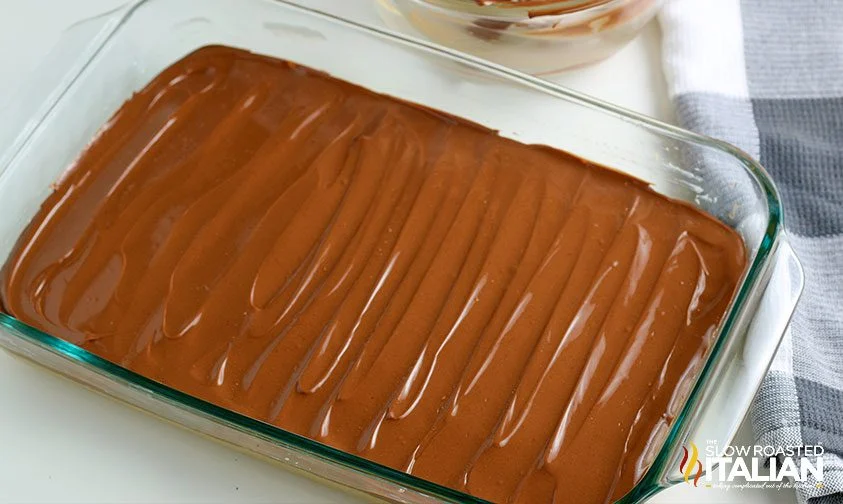 chocolate ganache smoothed over pb bars