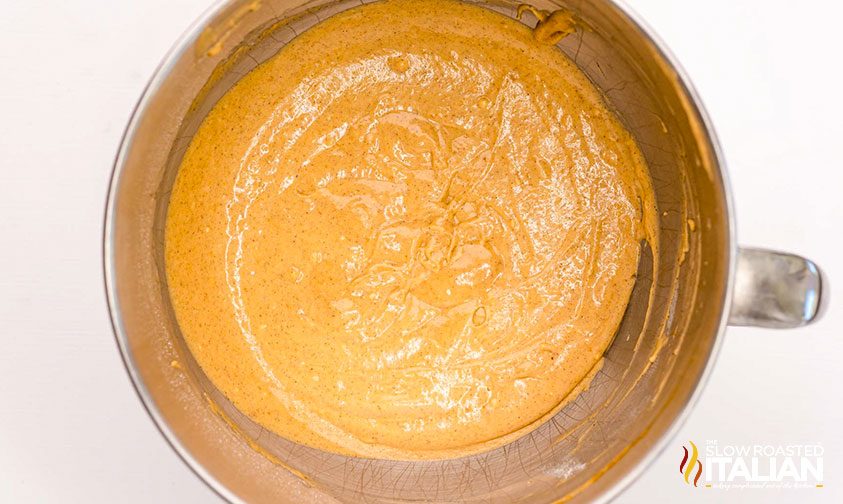 pumpkin coffee cake batter in mixing bowl