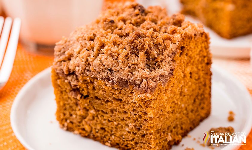 slice of pumpkin spice coffee cake with crumble topping
