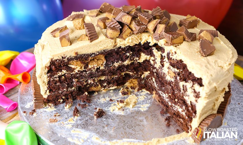 showing inside of reese's brownie cake