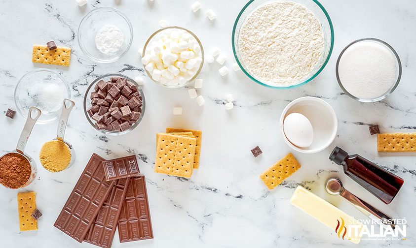 measured ingredients for s'mores cookies