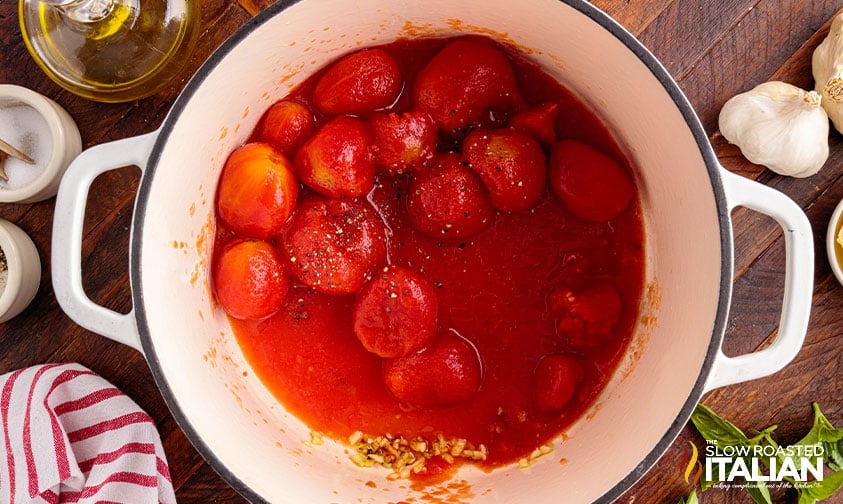 whole peeled tomatoes in pot