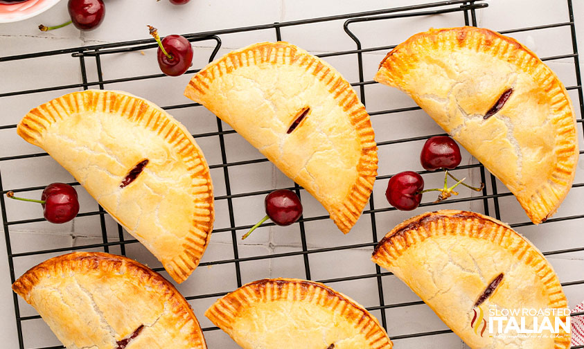air fried cherry hand pies on cooling rack