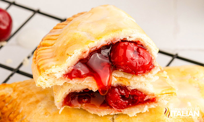 cherry hand pie cut in half